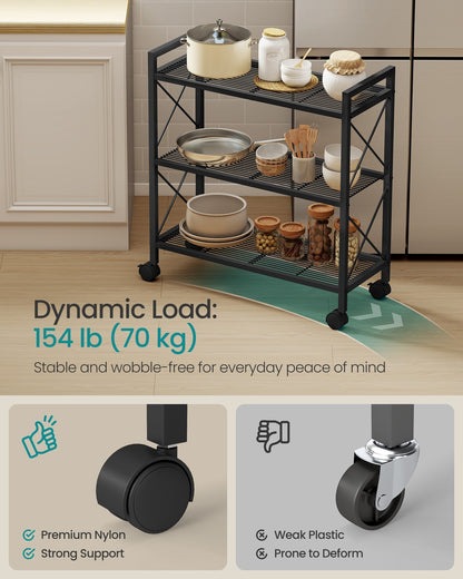 3-Tier Metal Storage Rack with Wheels