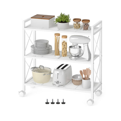 3-Tier Metal Storage Rack with Wheels - White / 12.6"D x 31.5"W x 33.7"H