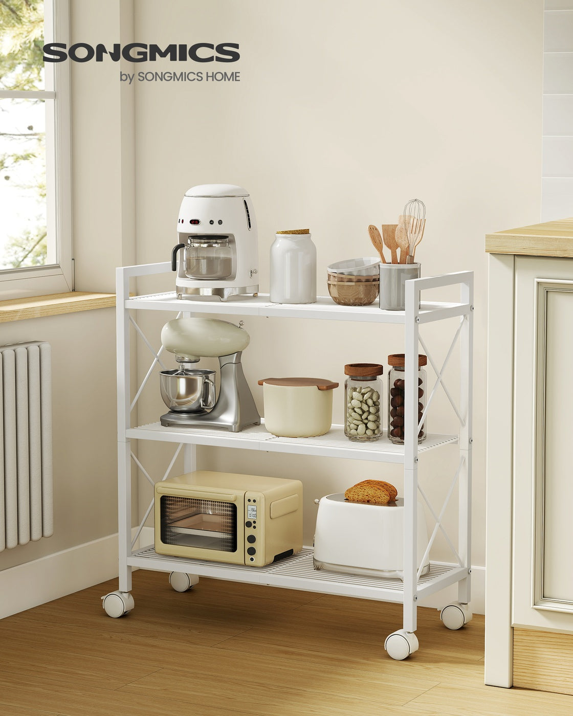 3-Tier Metal Storage Rack with Wheels