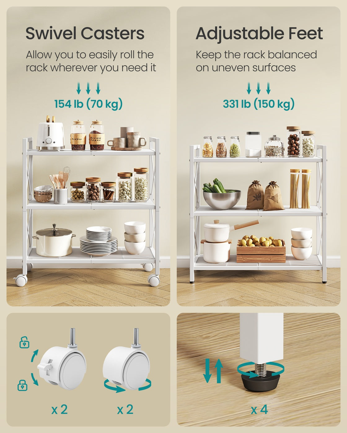 3-Tier Metal Storage Rack with Wheels