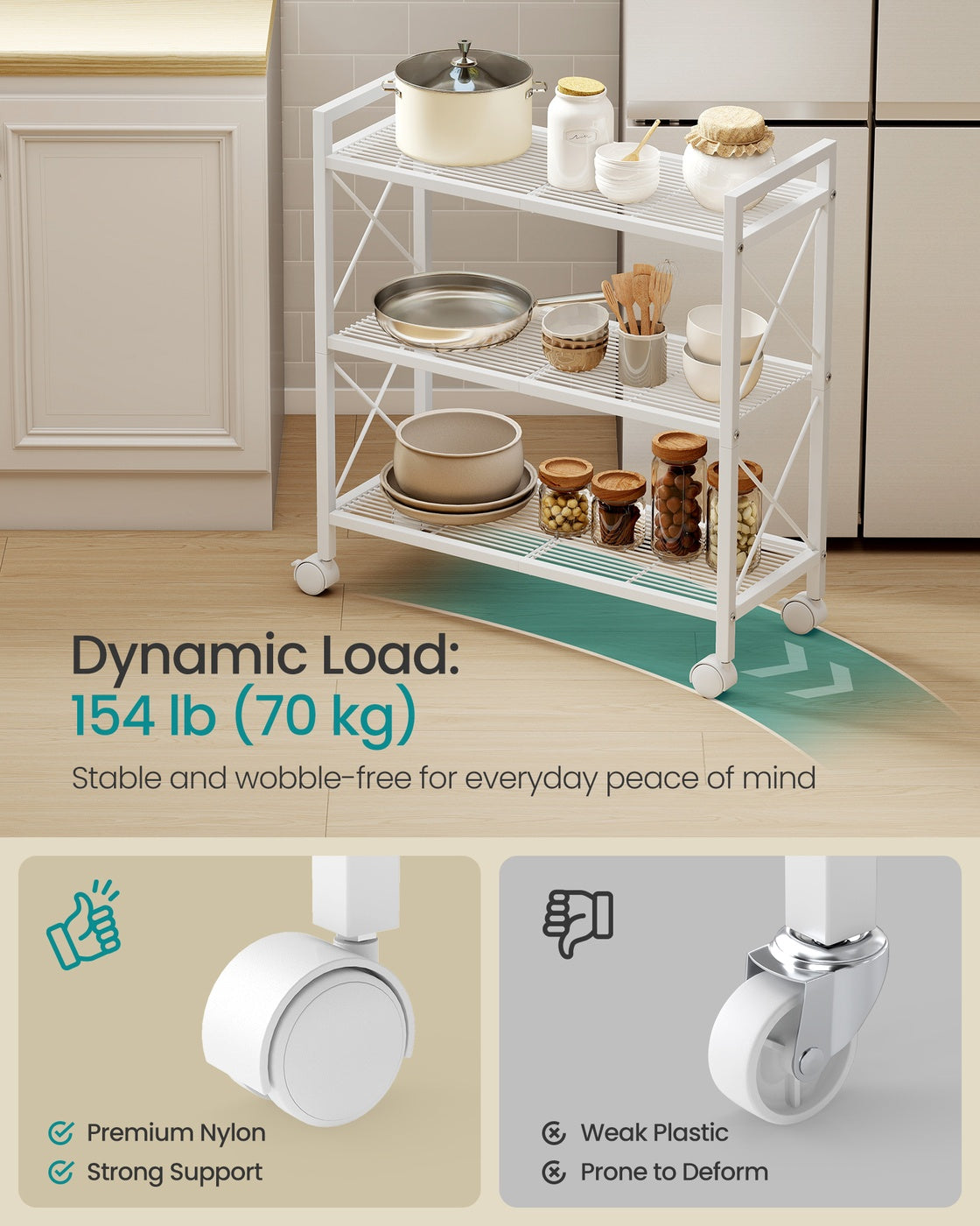 3-Tier Metal Storage Rack with Wheels
