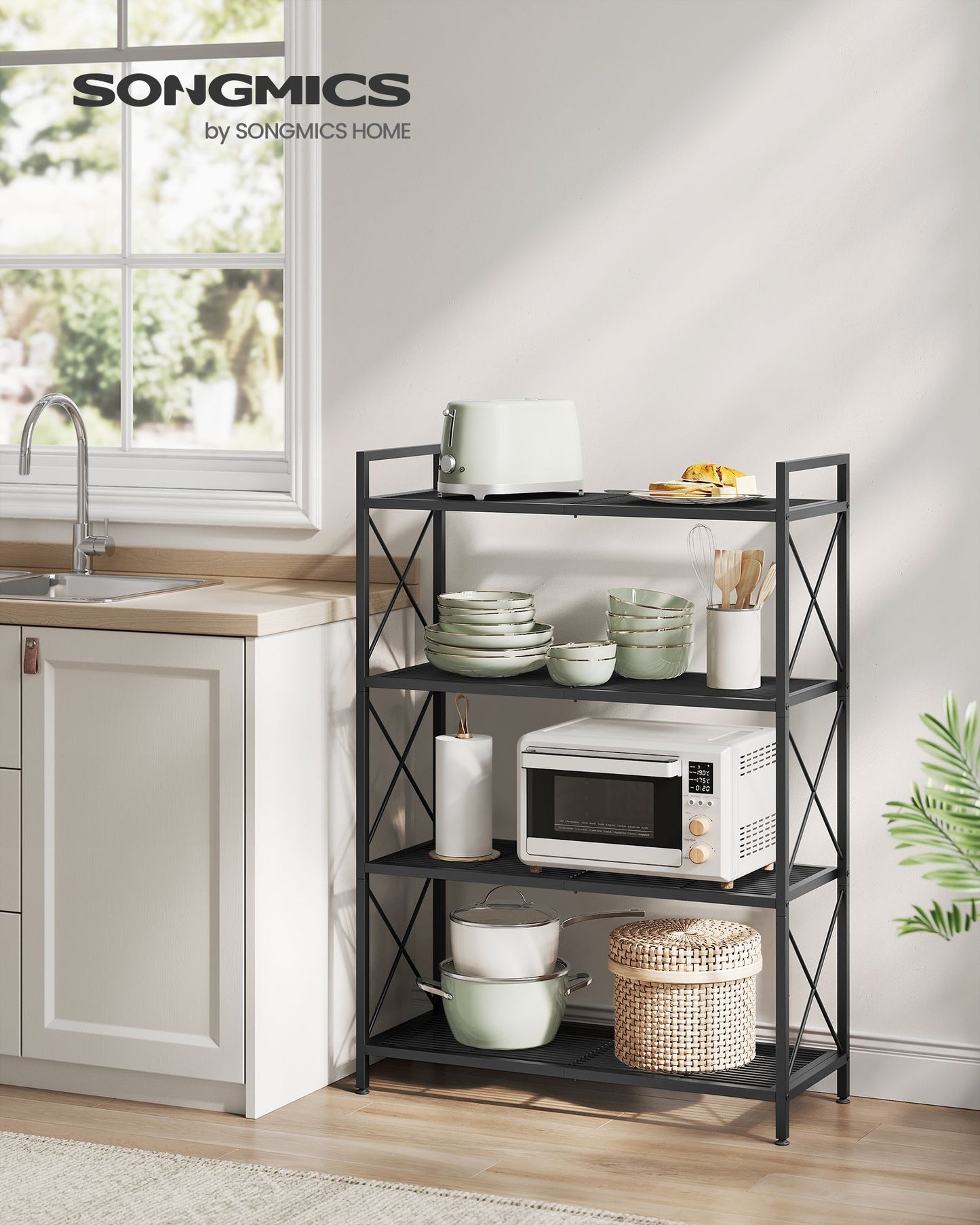 4-Tier Metal Storage Rack with X Side Frames - HWLEXTRA 