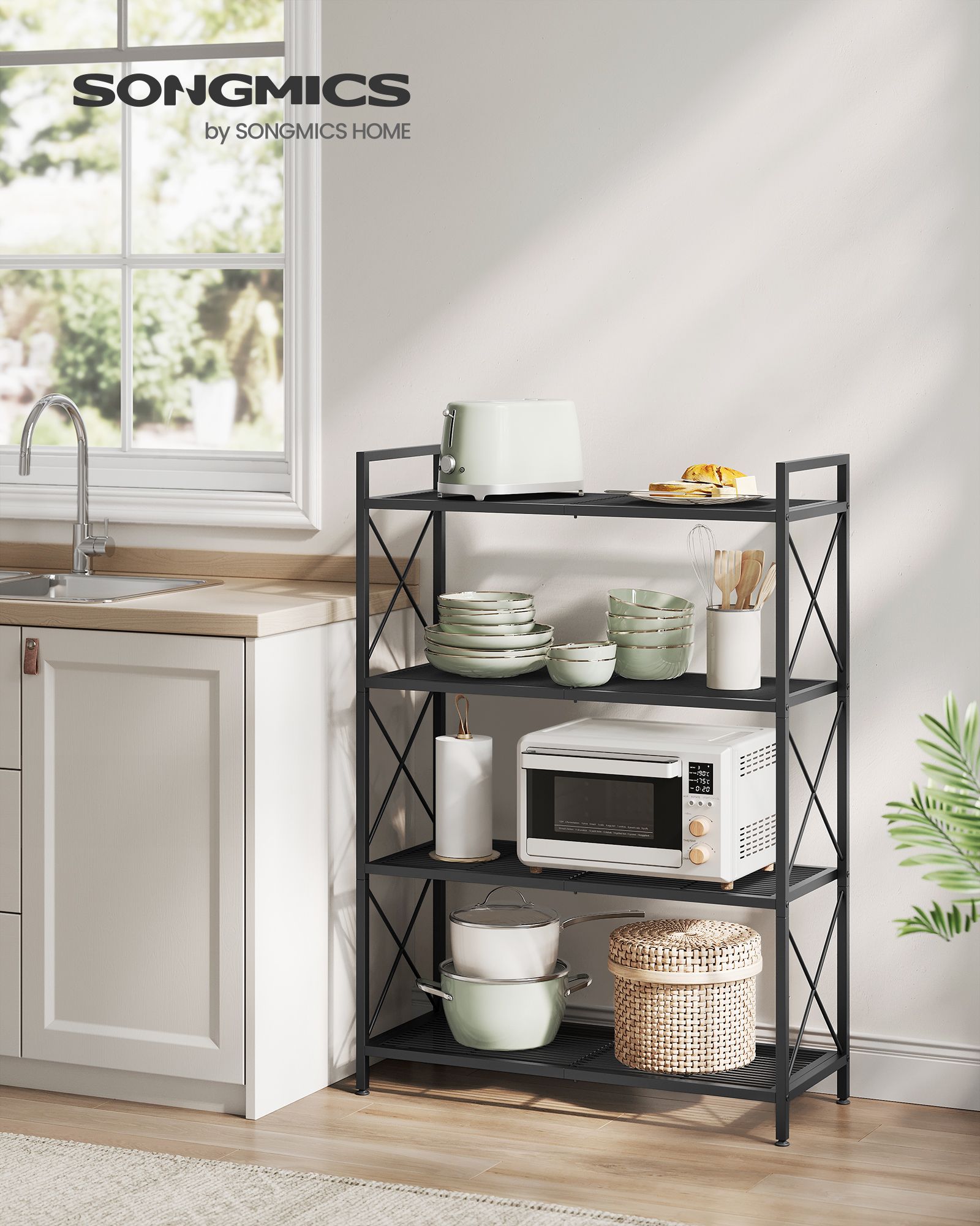 4-Tier Metal Storage Rack with X Side Frames - HWLEXTRA 