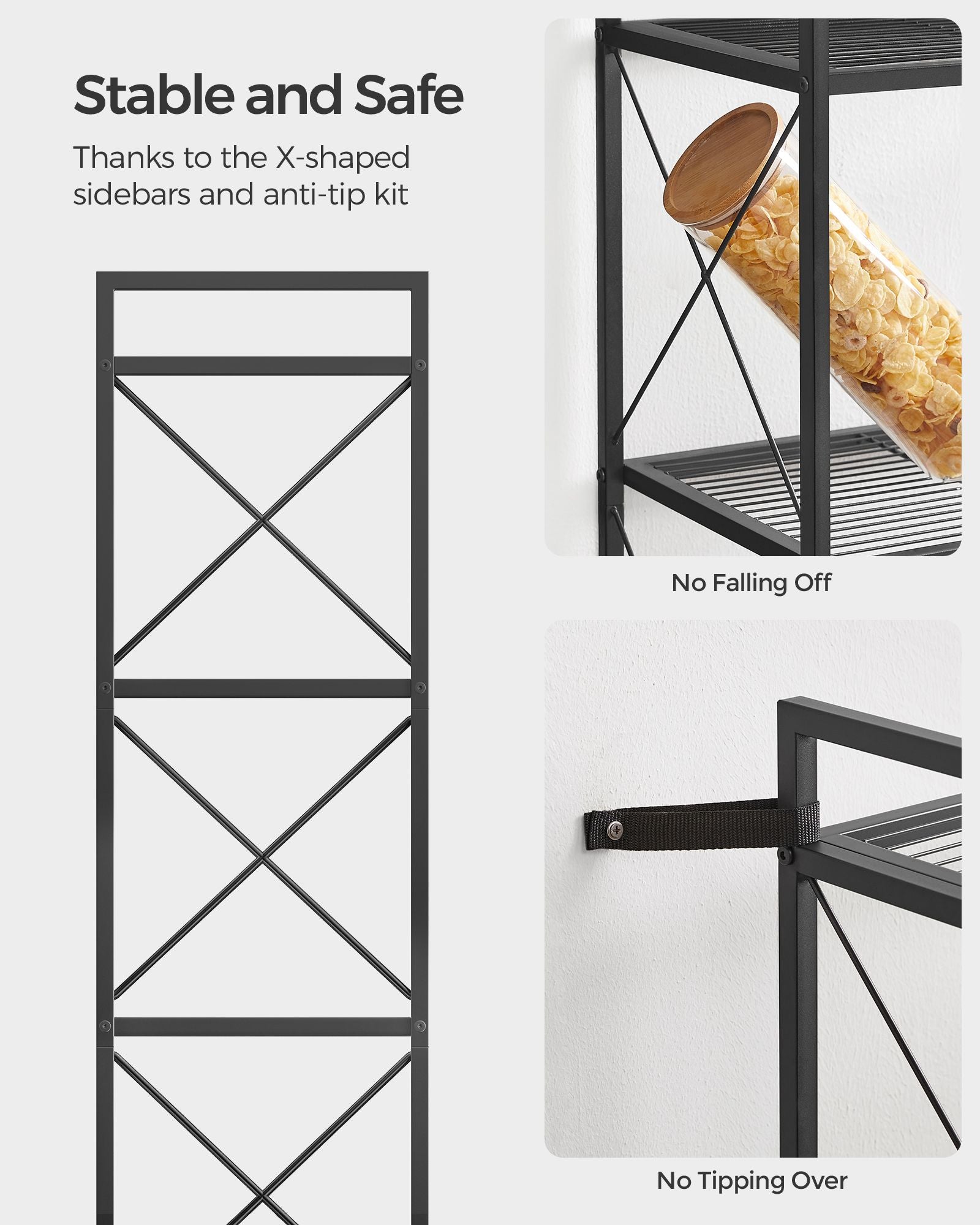 4-Tier Metal Storage Rack with X Side Frames - HWLEXTRA 