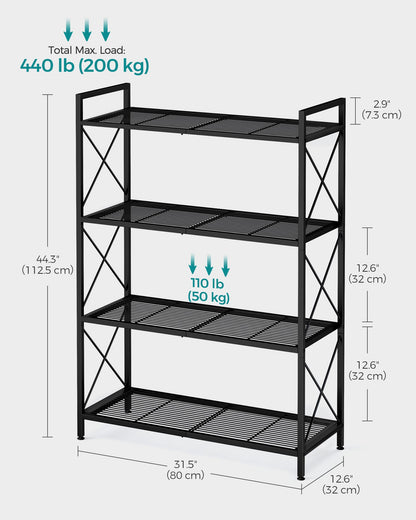 4-Tier Metal Storage Rack with X Side Frames - HWLEXTRA 