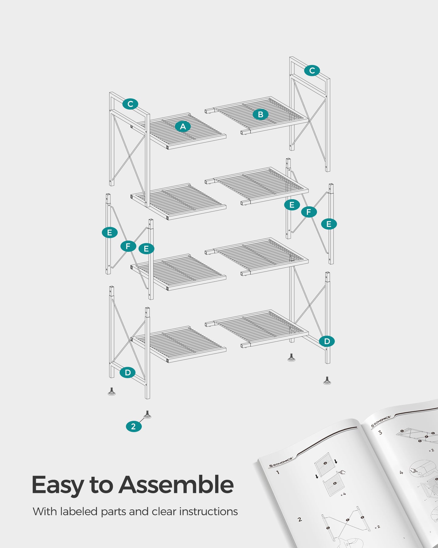 4-Tier Metal Storage Rack with X Side Frames - HWLEXTRA 