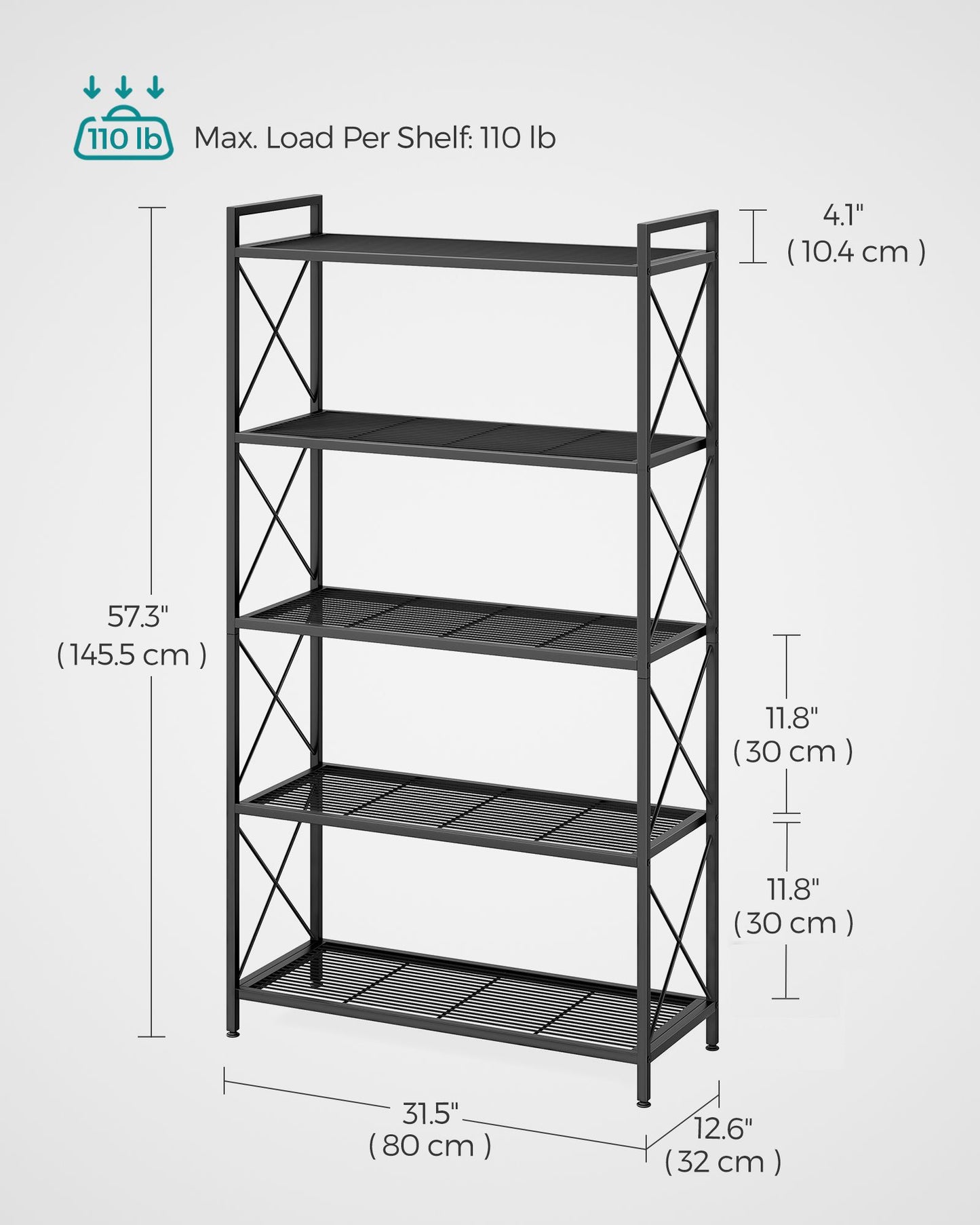 5-Tier Metal Storage Rack with X Side Frames