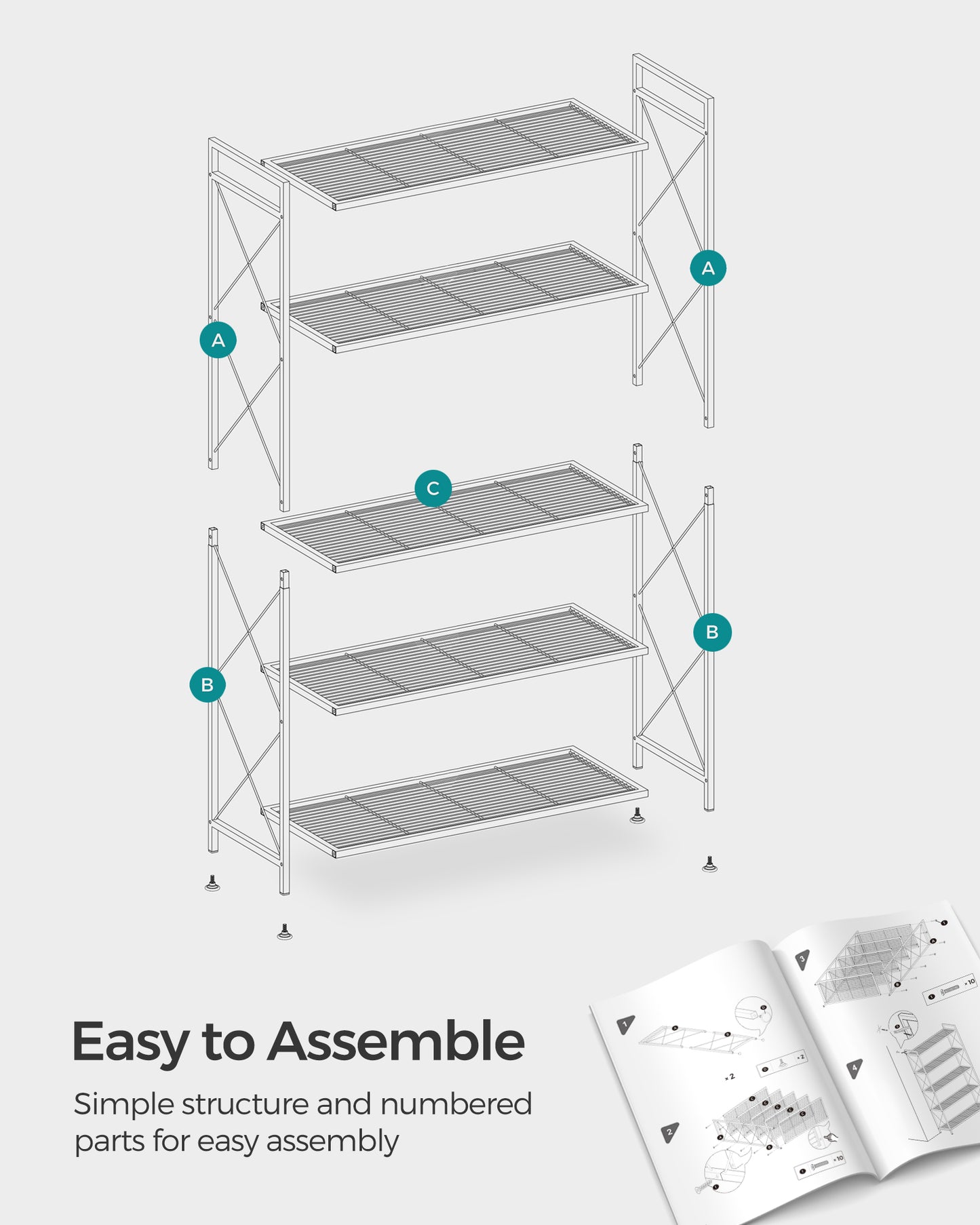 5-Tier Metal Storage Rack with X Side Frames