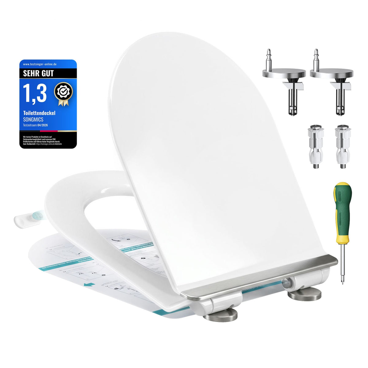White D-Shaped Soft-Close Toilet Seat