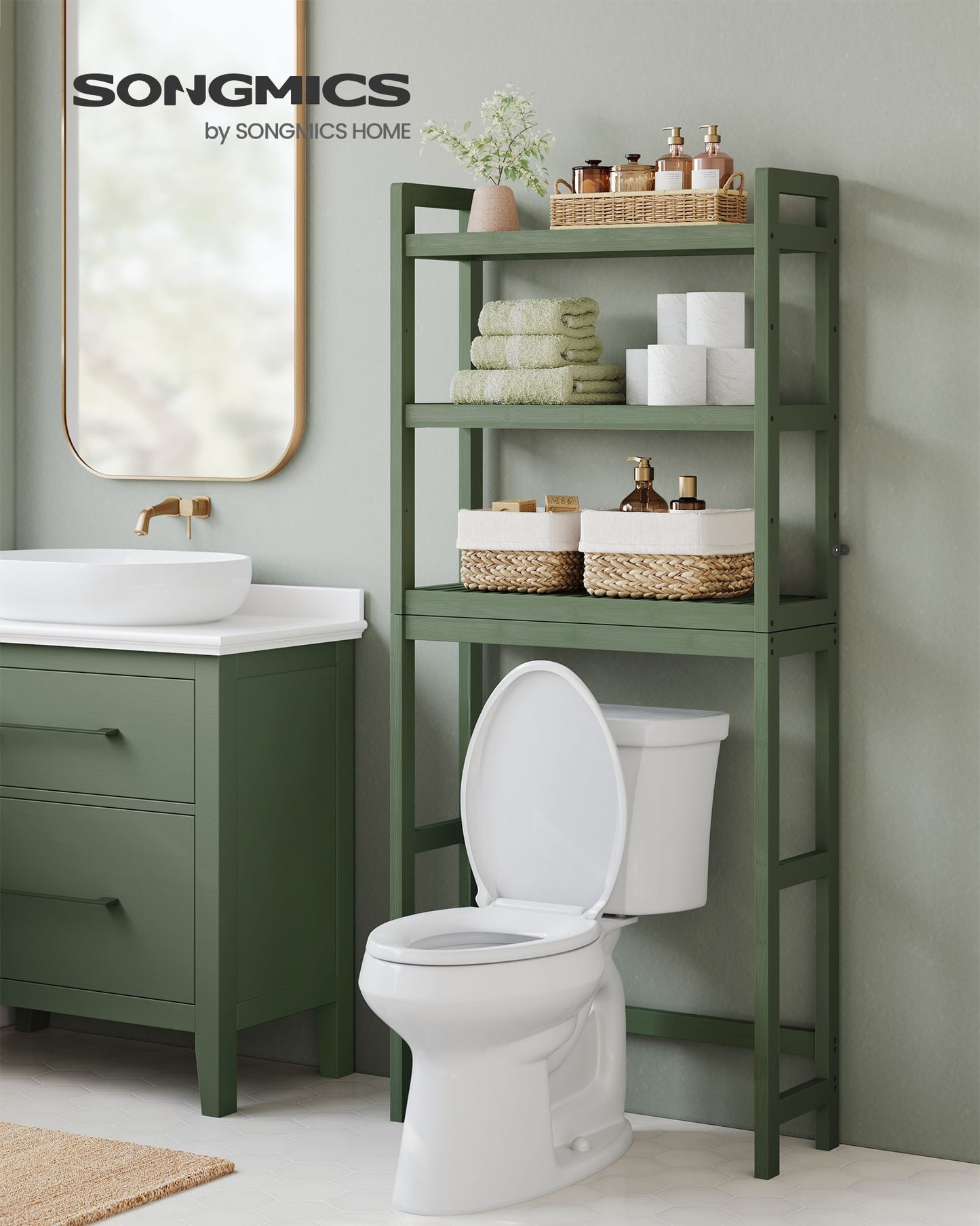3-Tier Bamboo Bathroom Organizer Green