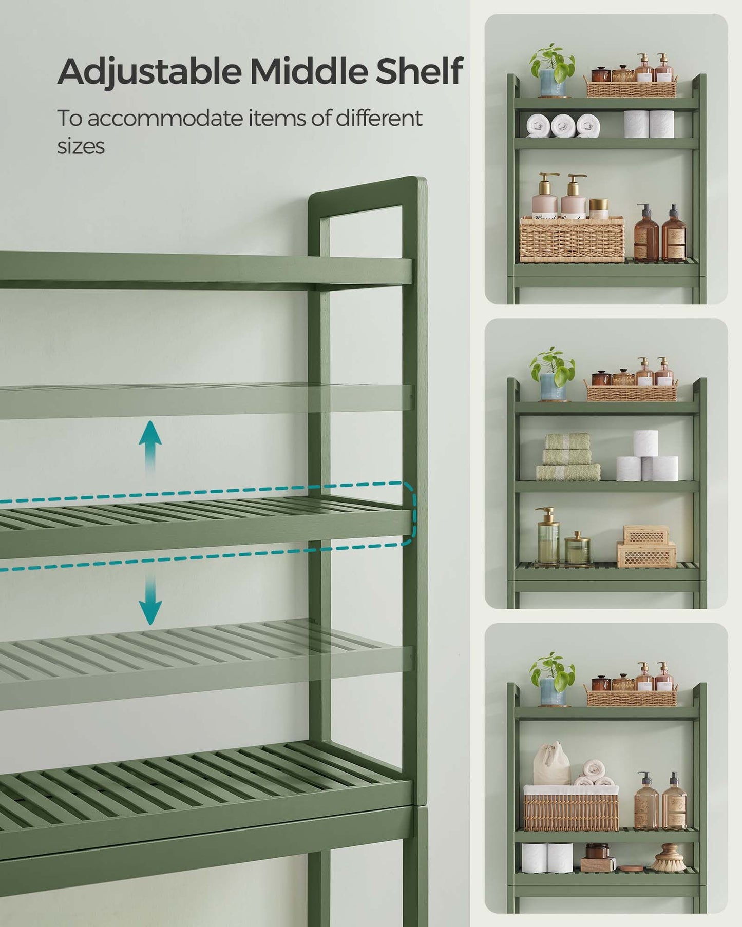 3-Tier Bamboo Bathroom Organizer Green