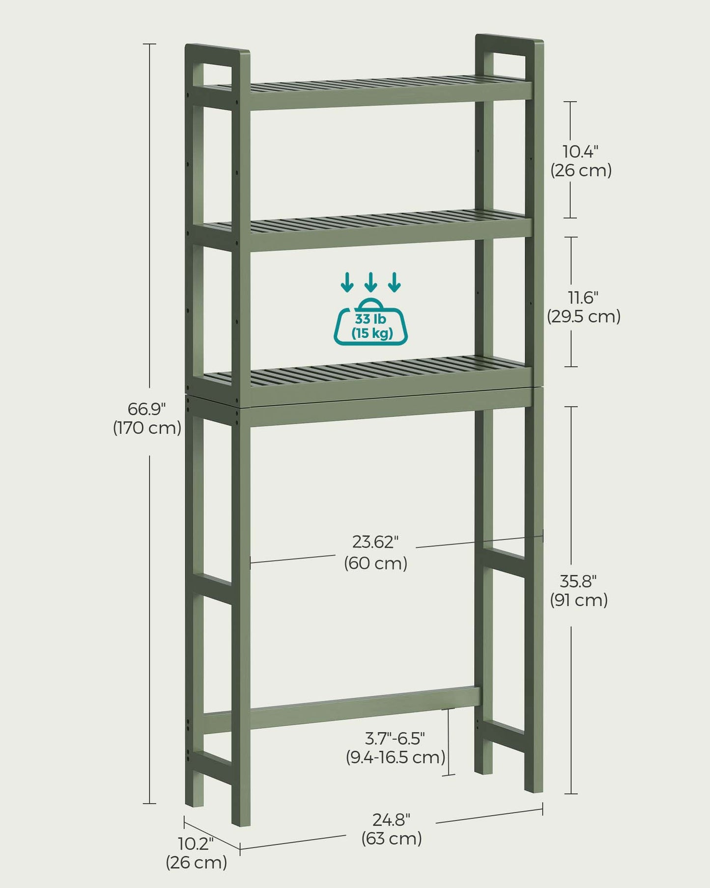 3-Tier Bamboo Bathroom Organizer Green