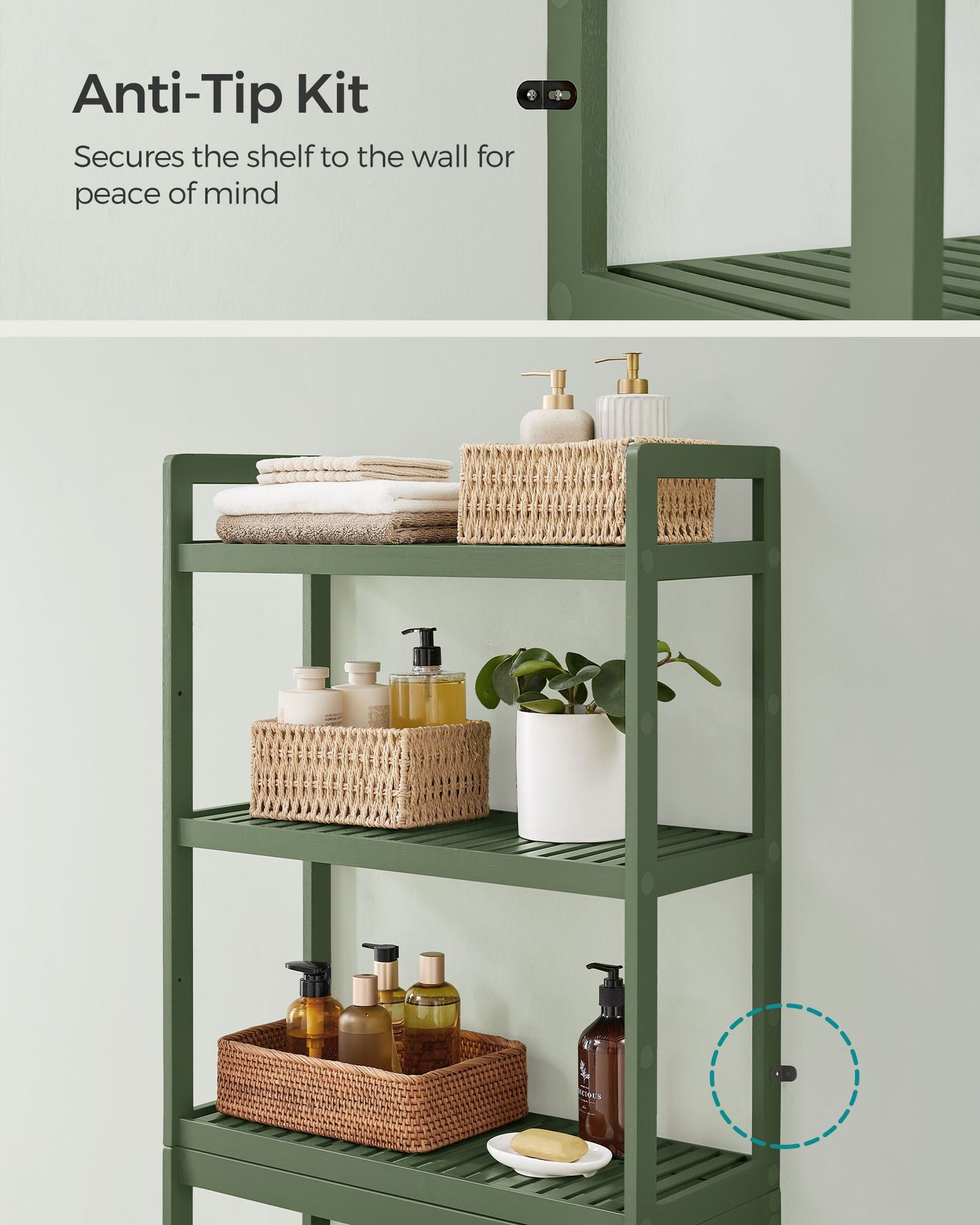 3-Tier Bamboo Bathroom Organizer Green