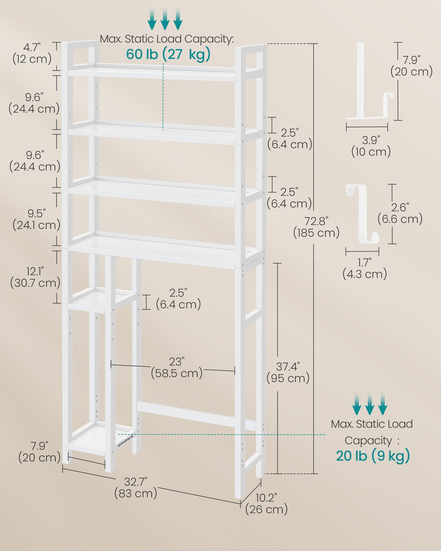 Over the Toilet Storage Shelf with Toilet Paper Holder