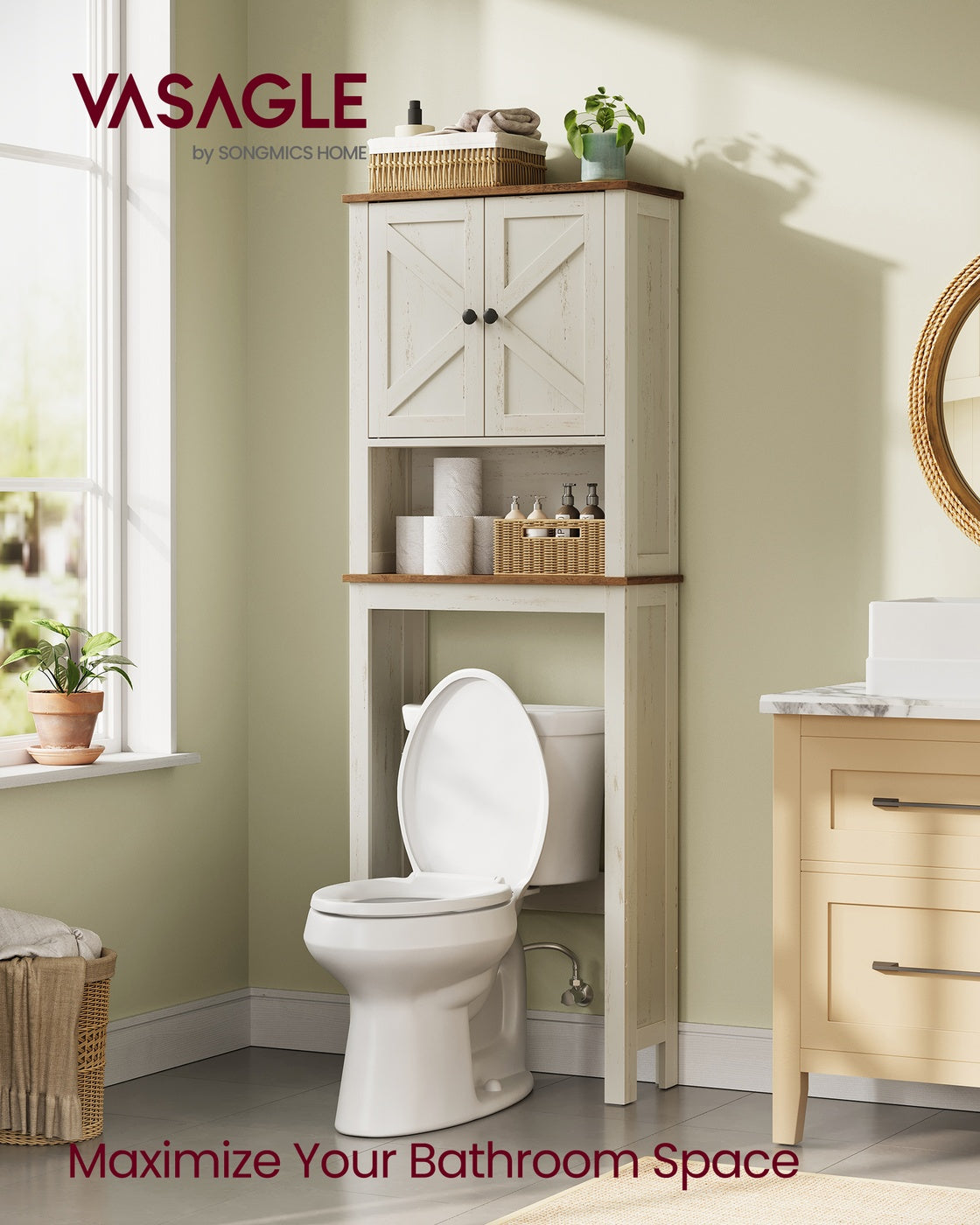 Over the toilet storage cabinet with barn doors and adjustable shelf - image 2