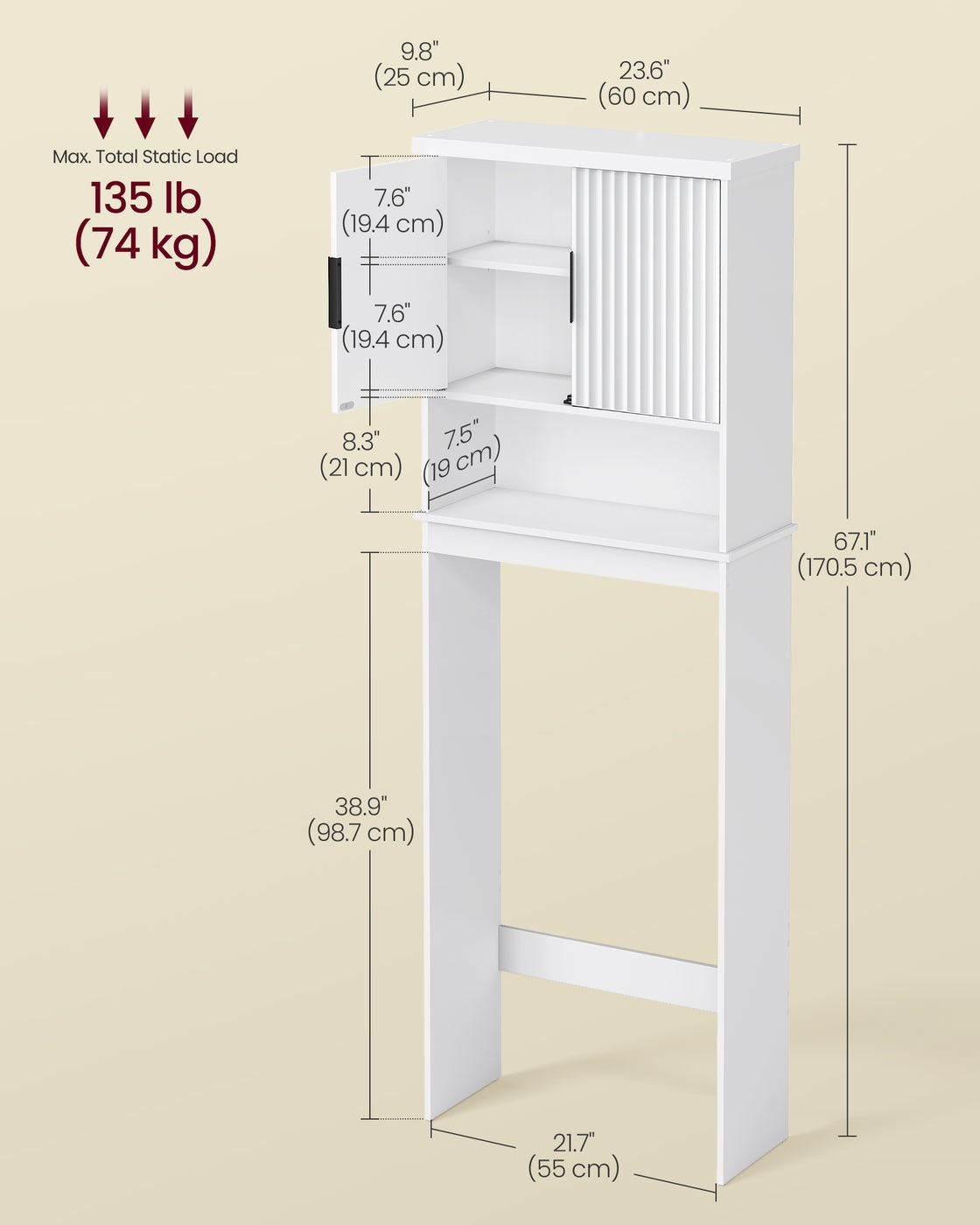 MAXE Collection - Over The Toilet Storage Cabinet, 23.6-Inch Wide Mid Century Modern, Cloud White