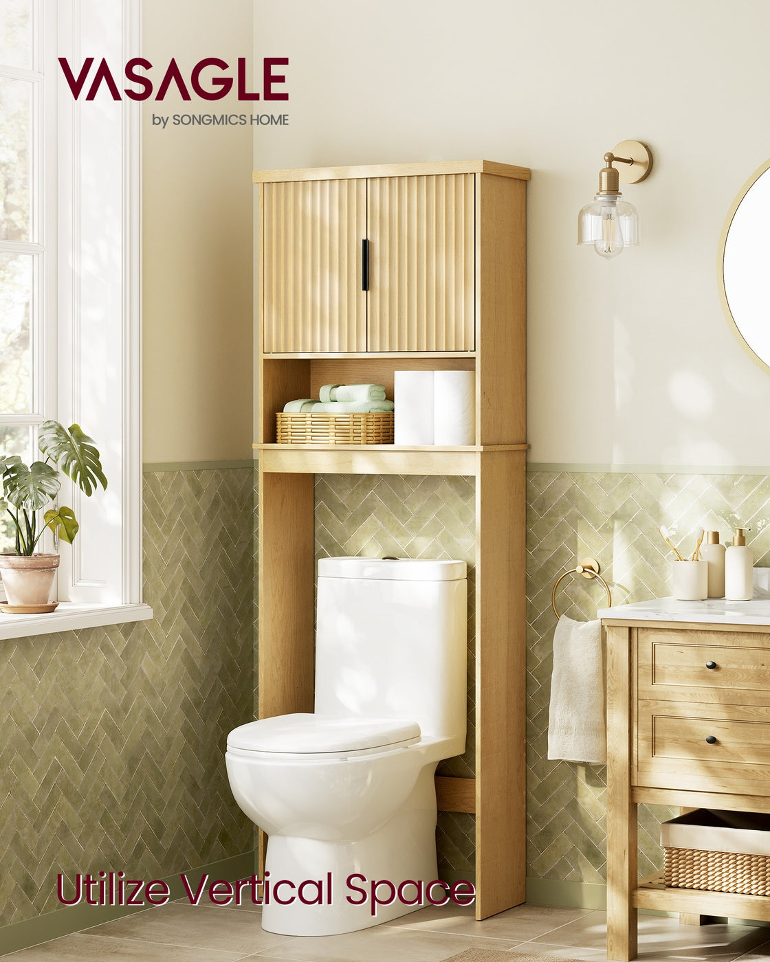 MAXE Collection - Over The Toilet Storage Cabinet, 23.6-Inch Wide Mid Century Modern, Cloud White