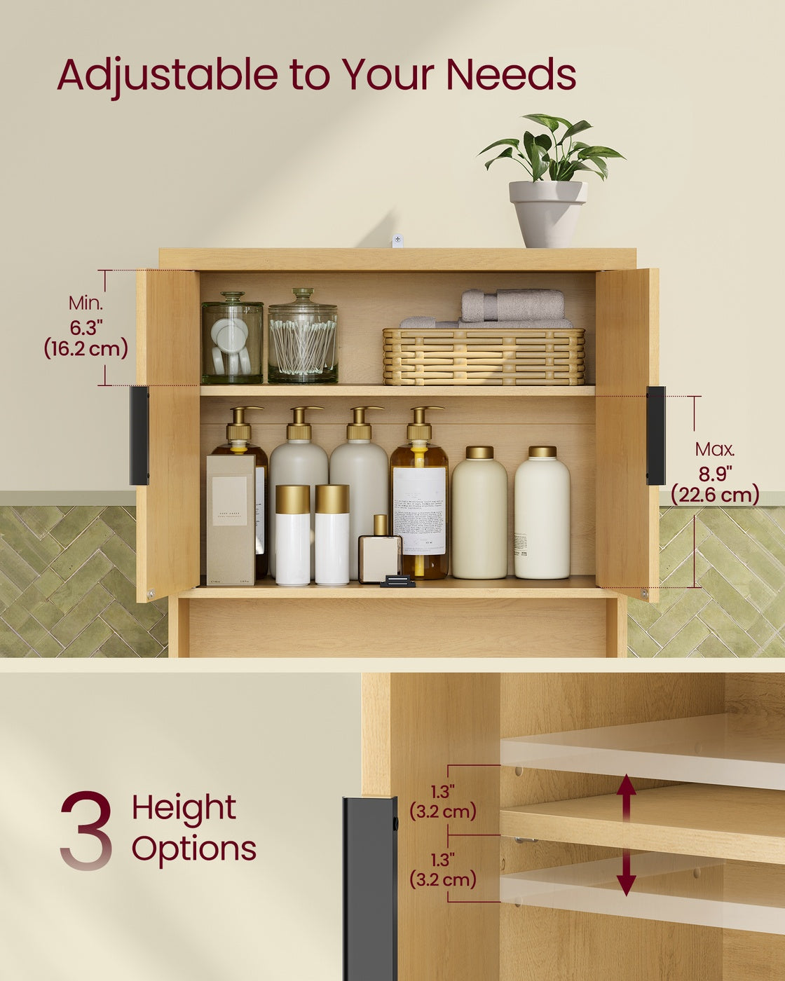 MAXE Collection - Over The Toilet Storage Cabinet, 23.6-Inch Wide Mid Century Modern, Cloud White
