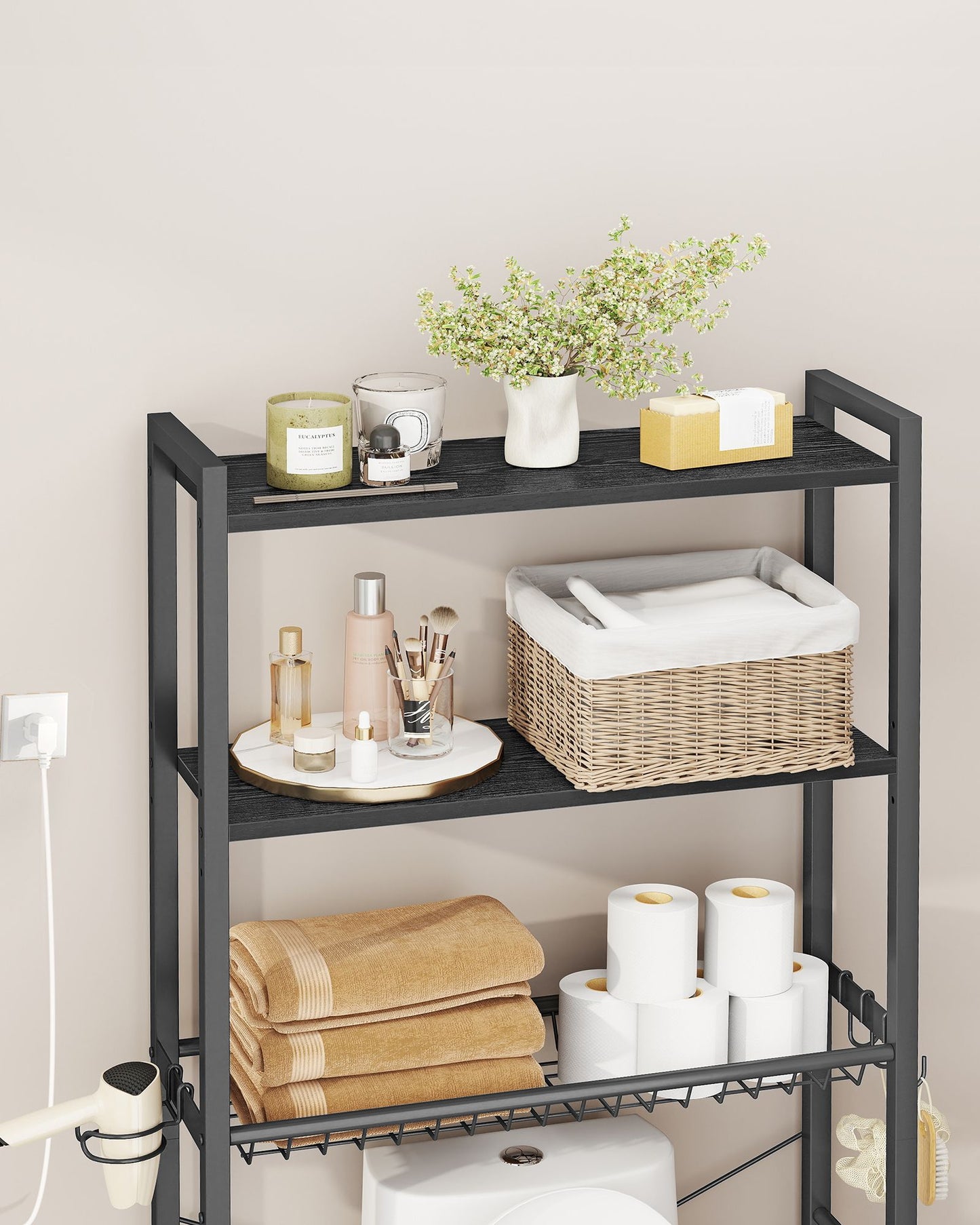 Over The Toilet Storage, Over Toilet Bathroom Organizer with Adjustable Shelves and Baske