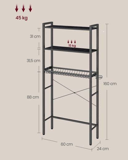 Over The Toilet Storage, Over Toilet Bathroom Organizer with Adjustable Shelves and Baske
