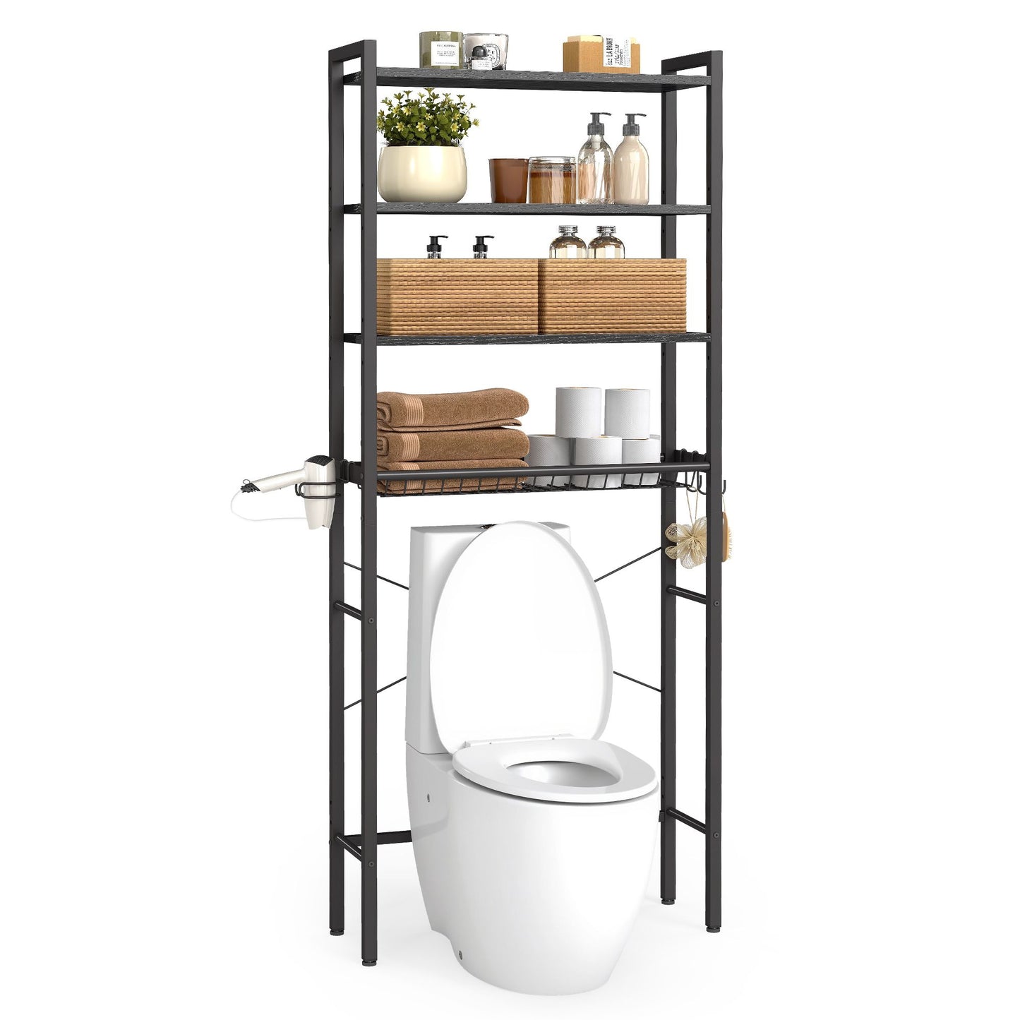 Over The Toilet Storage, Over Toilet Bathroom Organizer with Adjustable Shelves and Basket