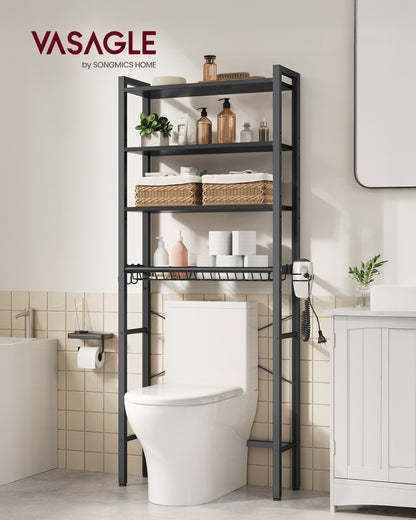 Bathroom organizer with adjustable shelves, basket and hooks over toilet - image 18