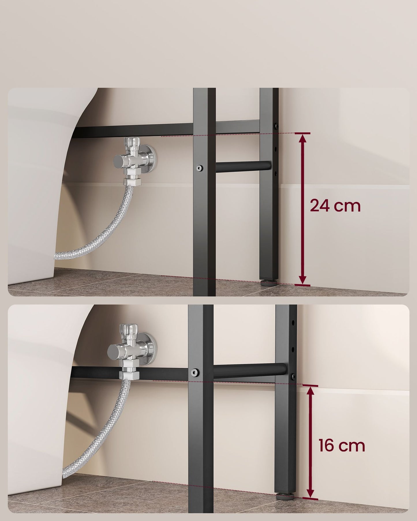 Bathroom organizer with adjustable shelves, basket and hooks over toilet - image 20