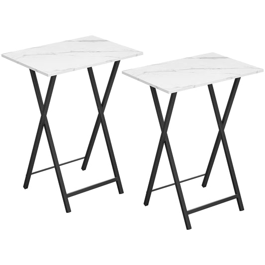 folding tv tray tables - marble & black