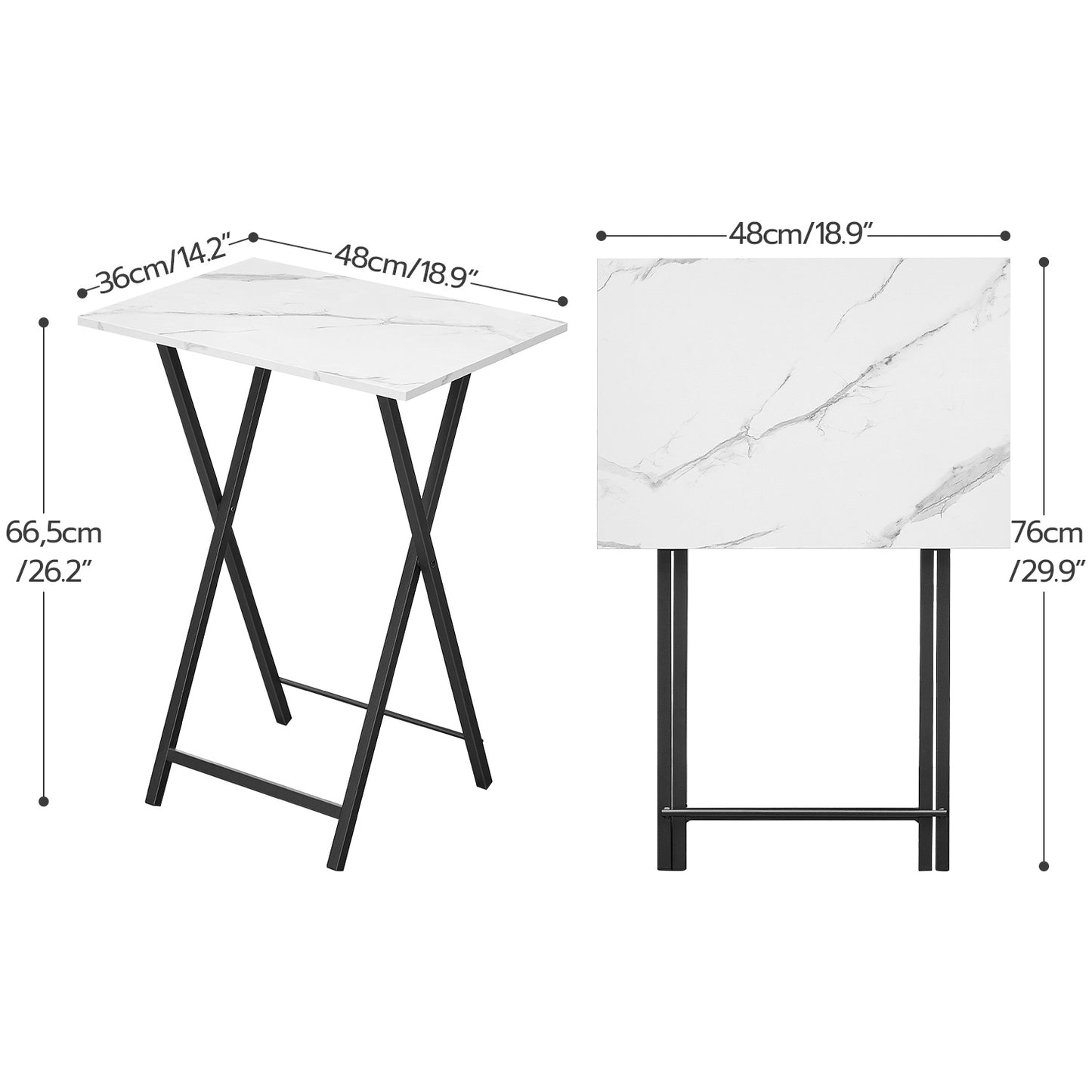 folding tv tray tables - marble & black