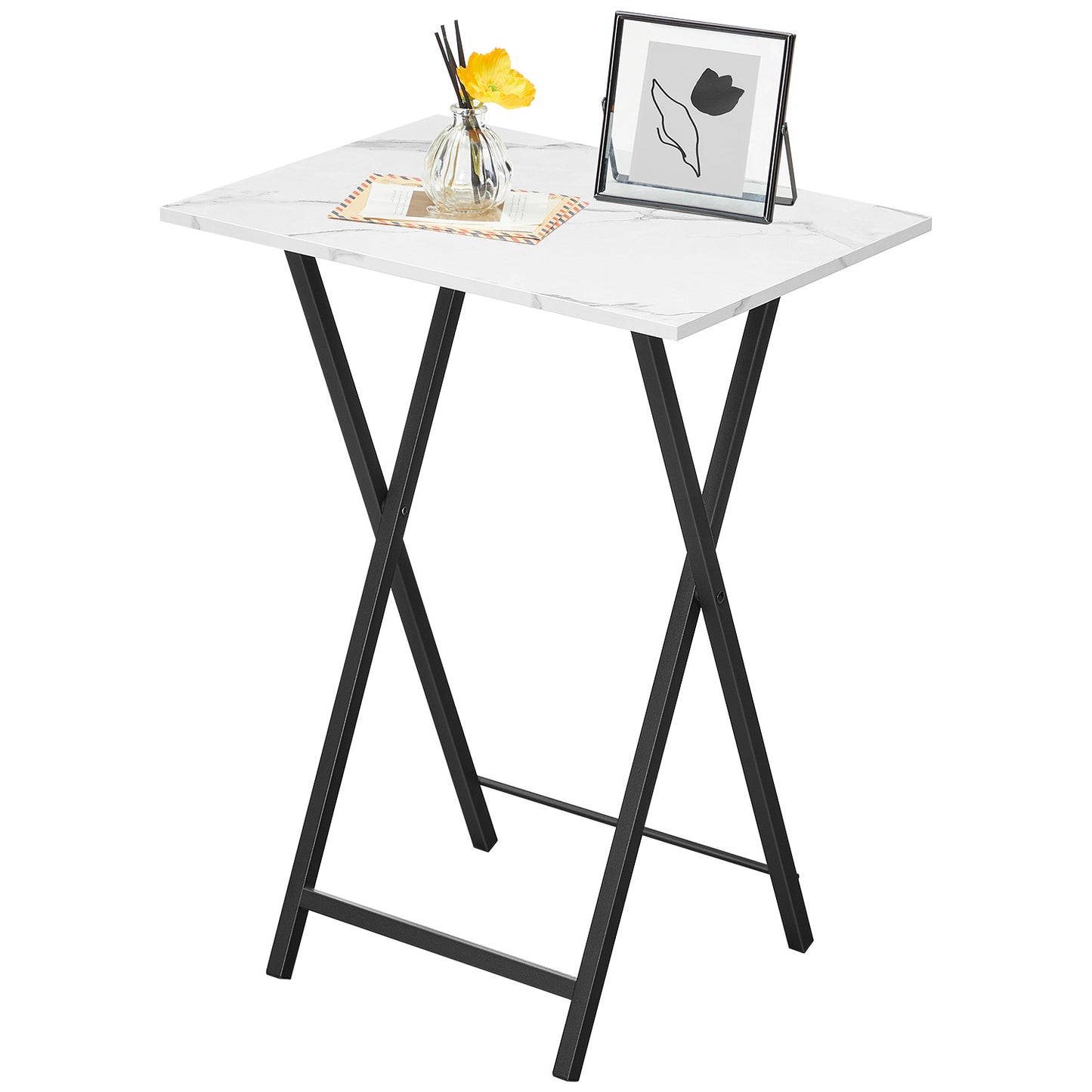 folding tv tray tables - marble & black