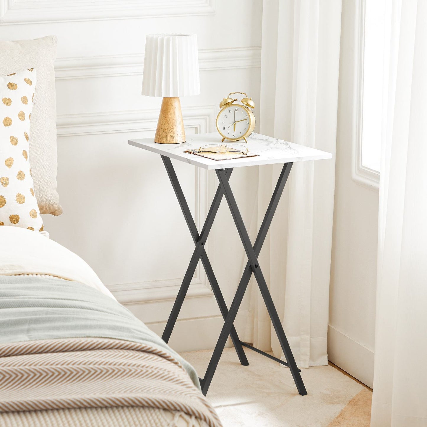folding tv tray tables - marble & black