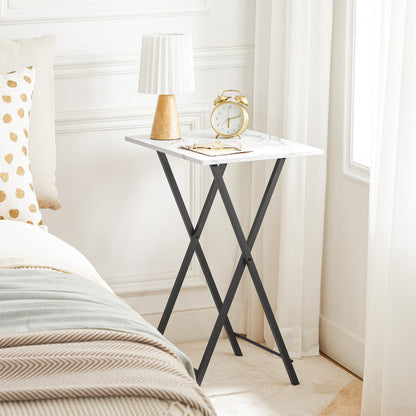 folding tv tray tables - marble & black