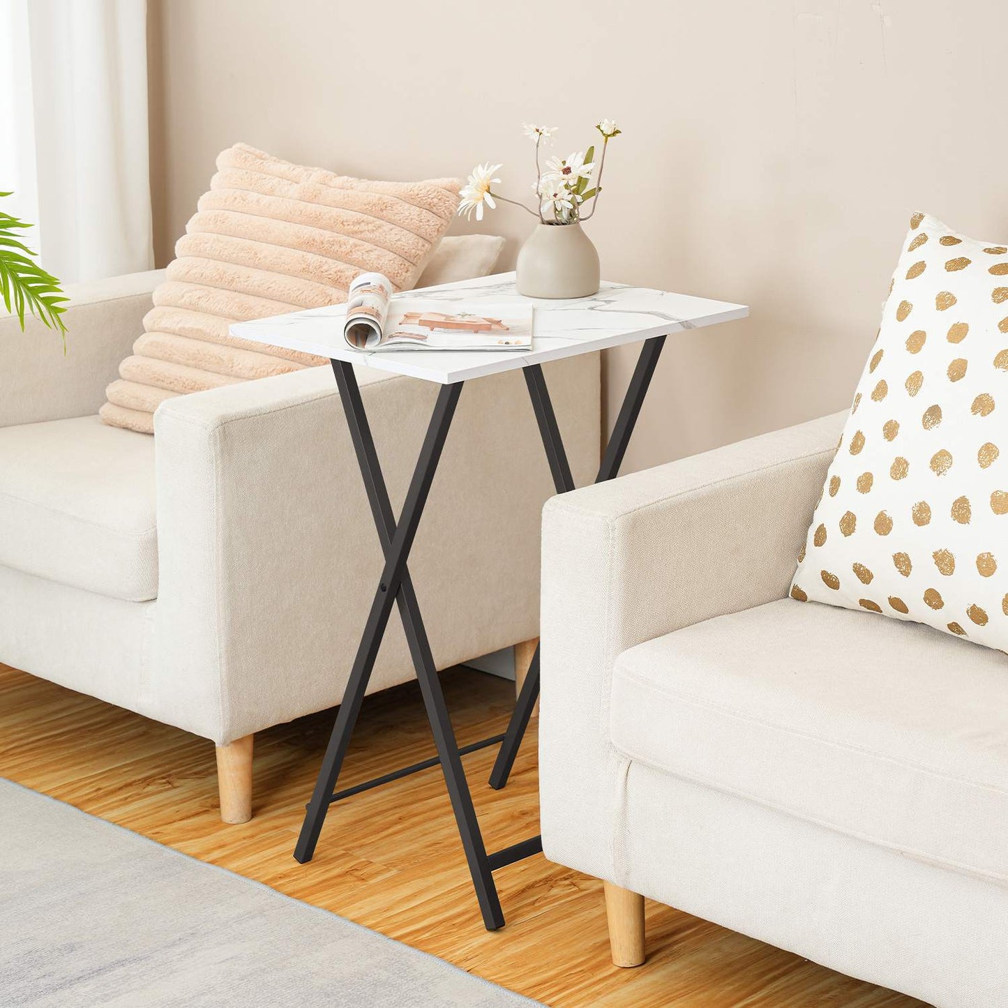 folding tv tray tables - marble & black