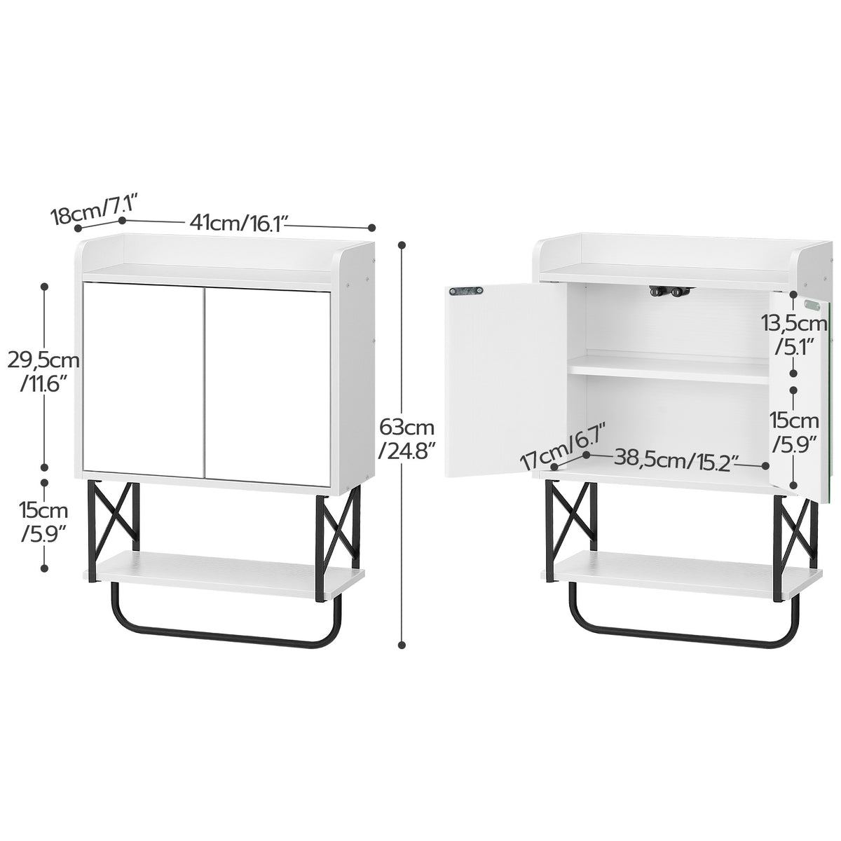 medicine wall cabinet with mirror - white - HWLEXTRA 