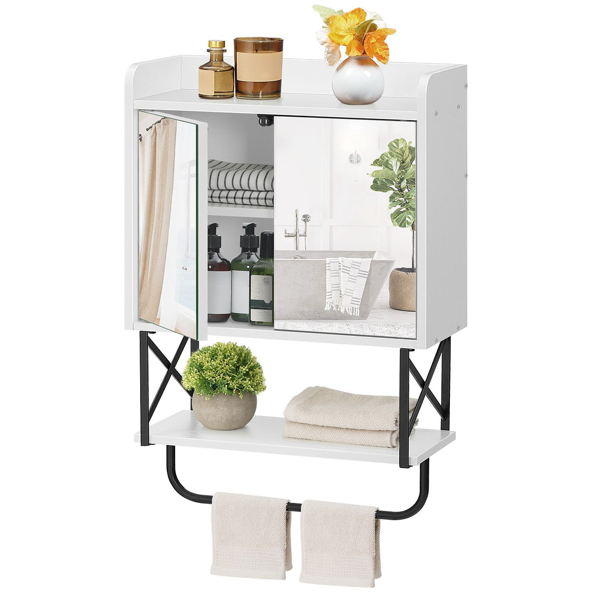 medicine wall cabinet with mirror - white - HWLEXTRA 