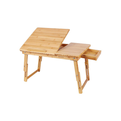 Multi Function Lapdesk Table Bed Tray Foldable Adjustable Breakfast Table Tilting Top with Storage Drawer Bamboo Wood Natural
