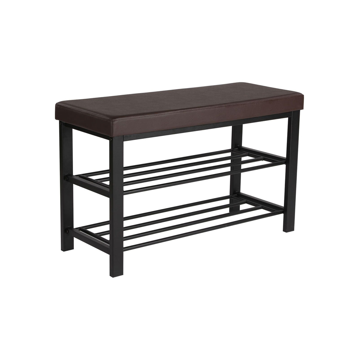 Brown Padded Storage Shoe Bench with Shelves