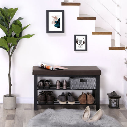 Shoe Bench, 3-Tier Shoe Rack for Entryway, Storage Organizer with Foam Padded Seat