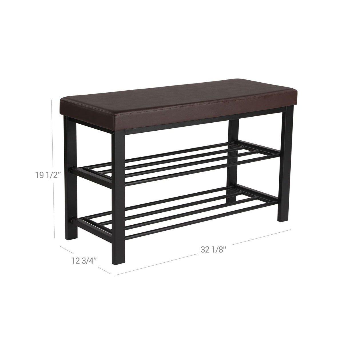Brown Padded Storage Shoe Bench with Shelves