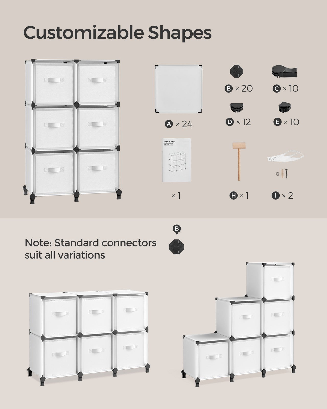 Cube Storage Organizer with Storage Boxes, Set of 6 - image 5