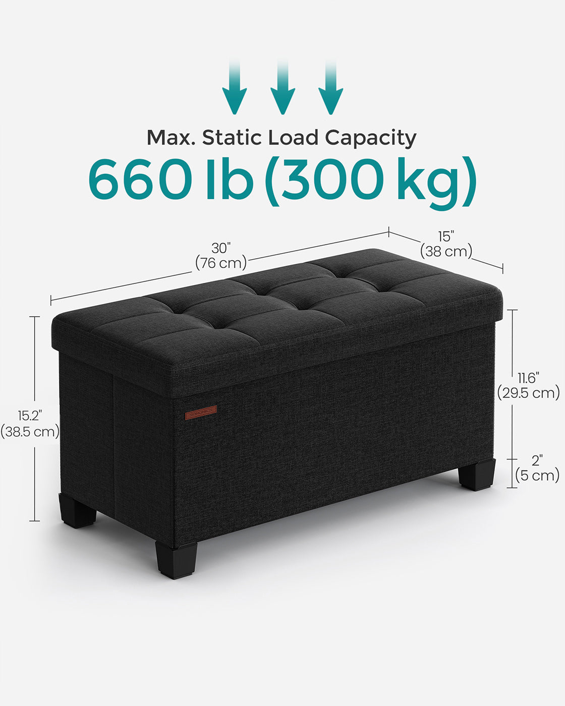 Storage Ottoman, Bedroom Bench with Storage, Foot Stool, 15 x 30 x 15.7 Inches - image 5