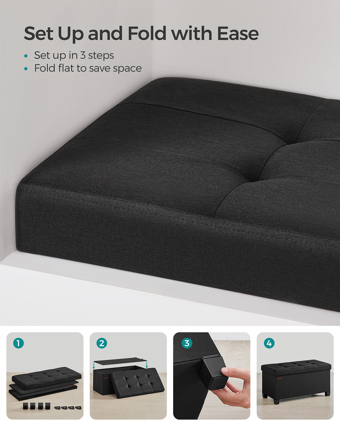 Storage Ottoman, Bedroom Bench with Storage, Foot Stool, 15 x 30 x 15.7 Inches - image 7