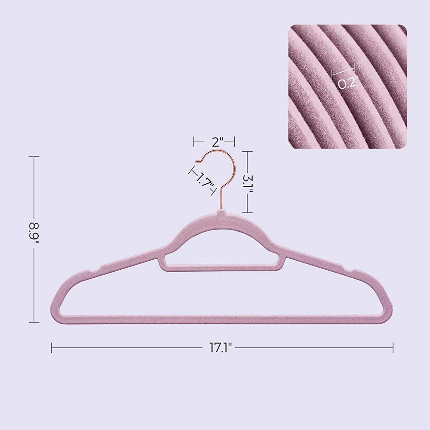 Set of 50 Clothes Hanger with Rose Gold Swivel Hook - HWLEXTRA 