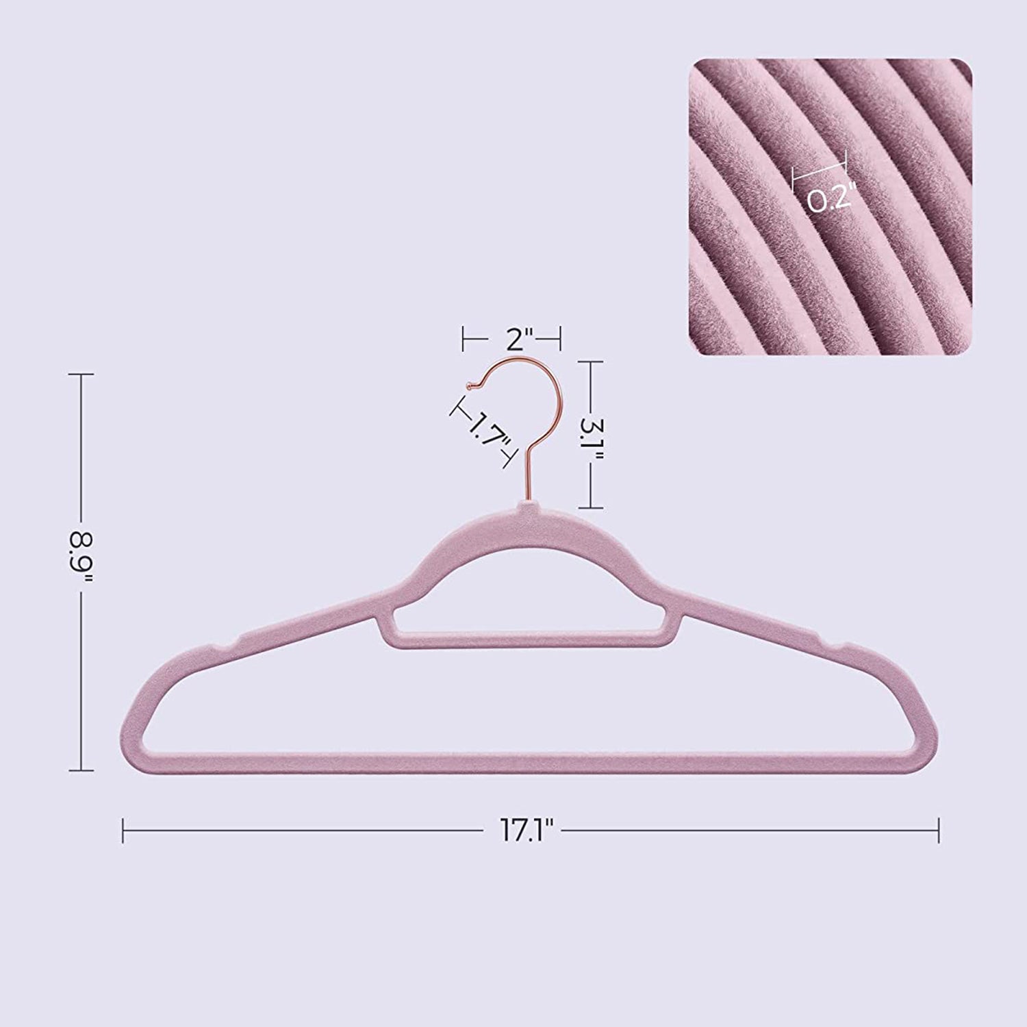 Set of 50 Clothes Hanger with Rose Gold Swivel Hook - HWLEXTRA 