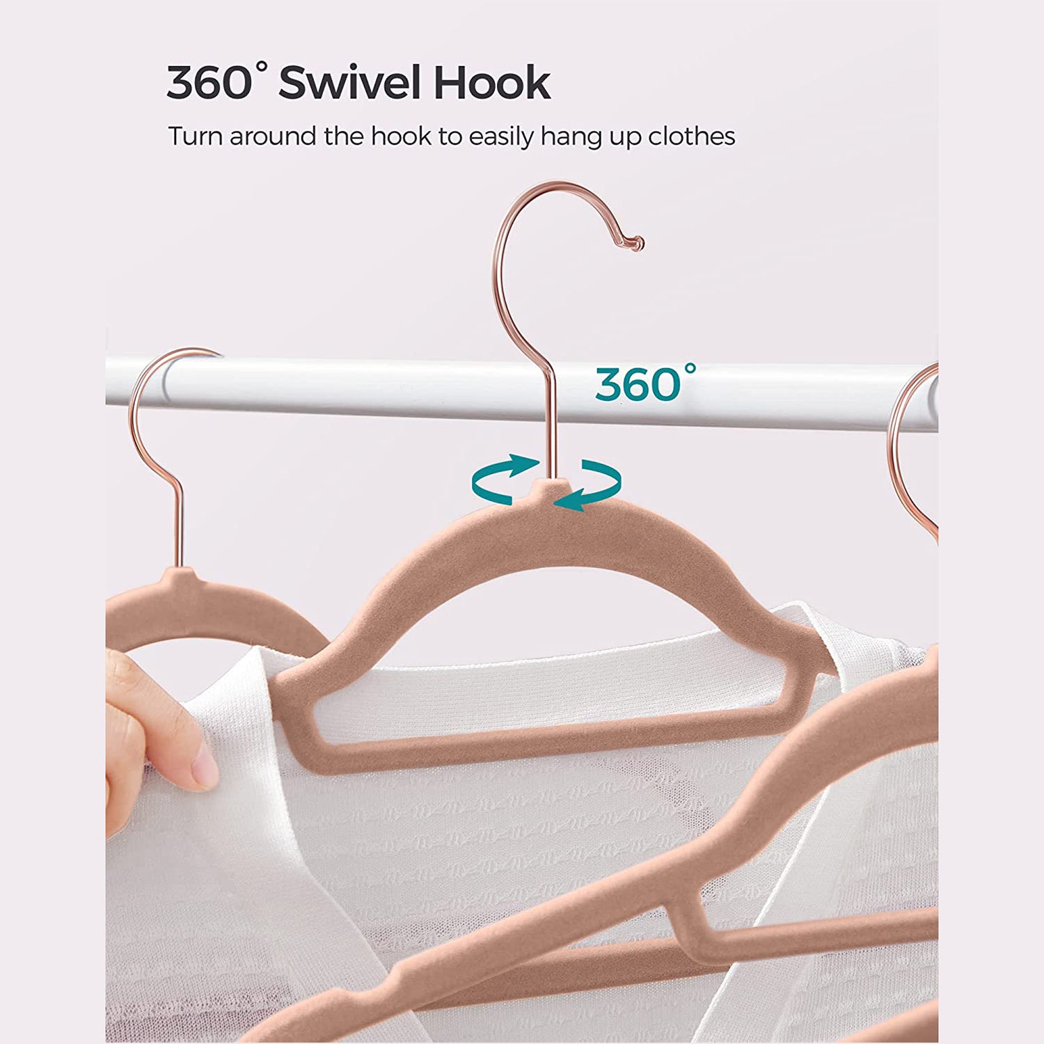 Set of 50 Clothes Hanger with Rose Gold Swivel Hook - HWLEXTRA 