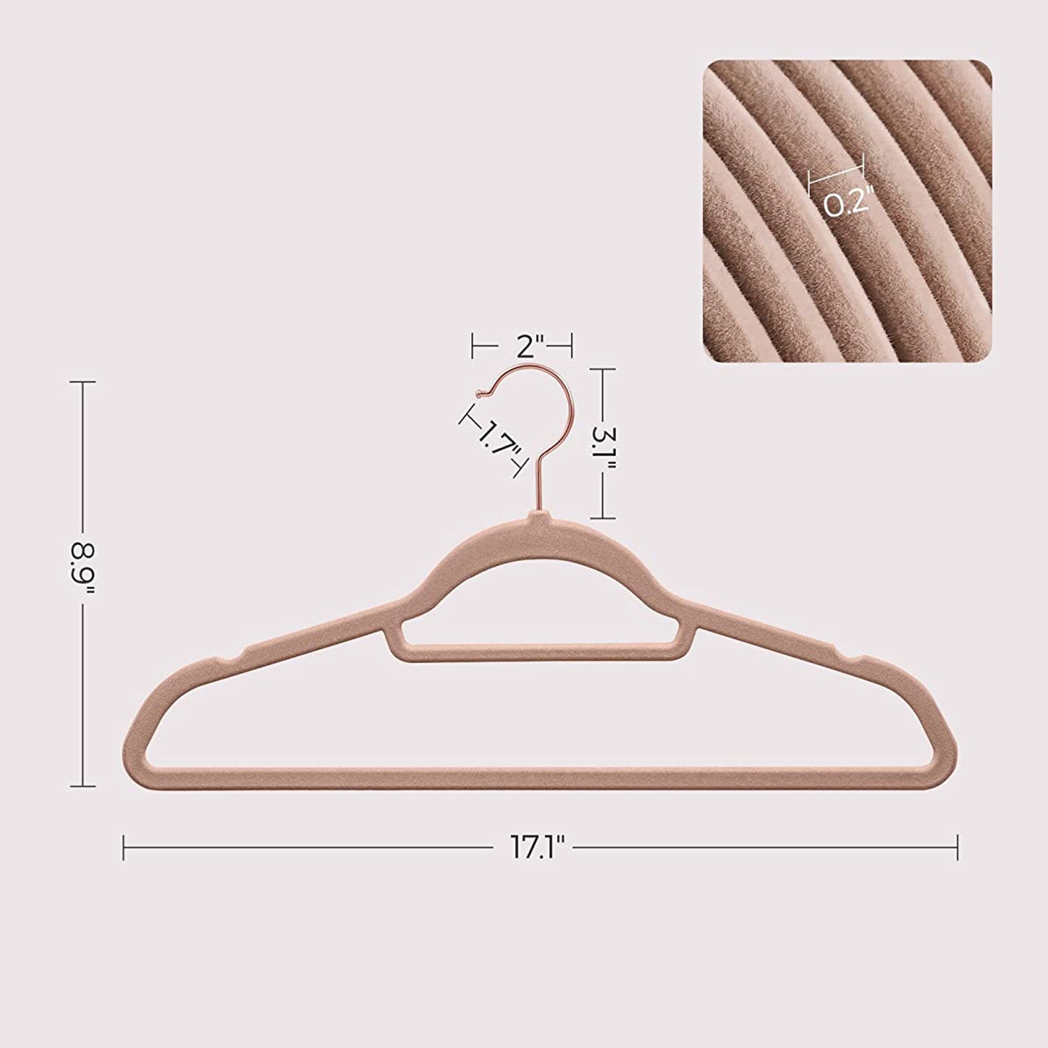 Set of 50 Clothes Hanger with Rose Gold Swivel Hook - HWLEXTRA 