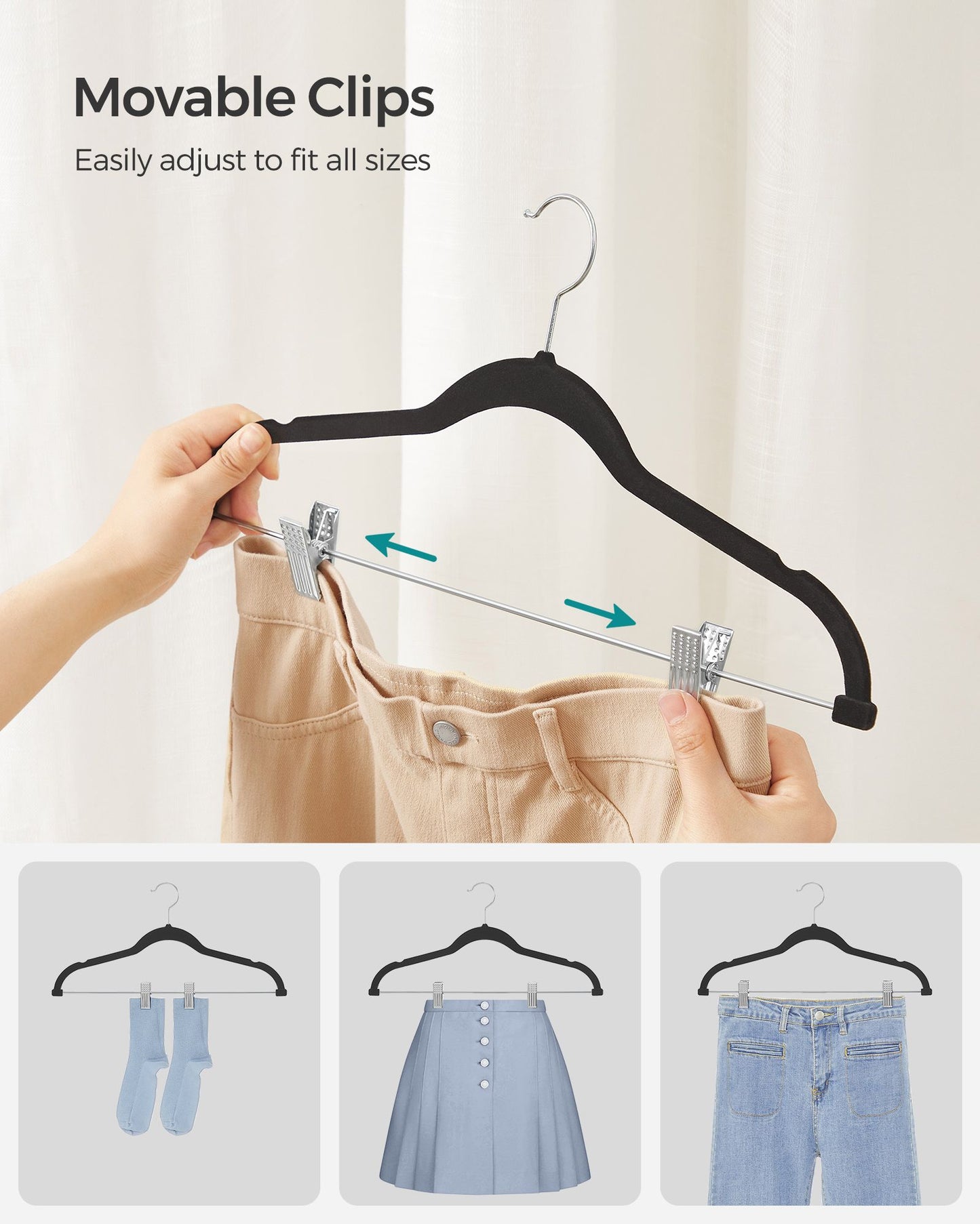20-Pack Velvet Pants Hangers with Adjustable Clips - HWLEXTRA 