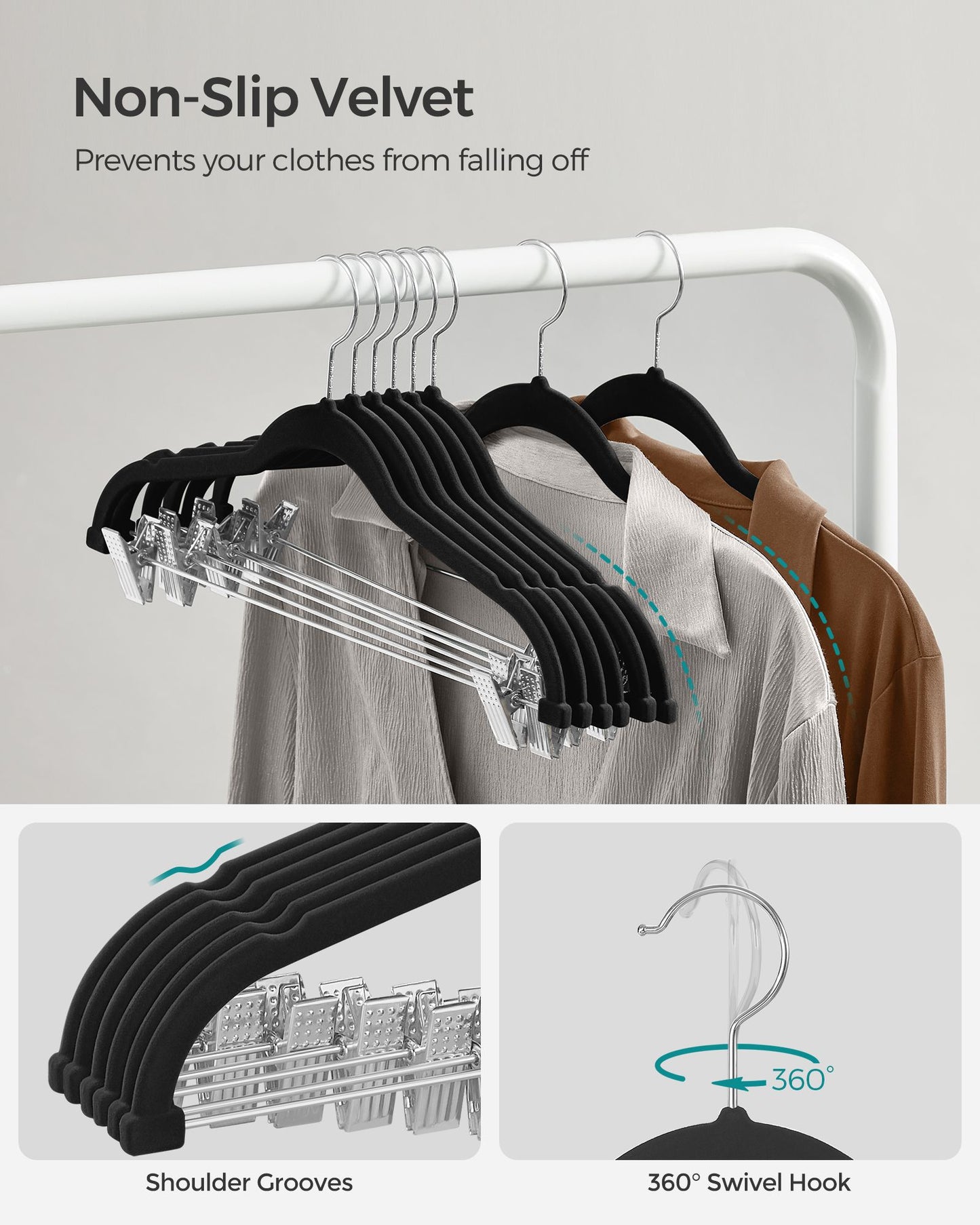20-Pack Velvet Pants Hangers with Adjustable Clips - HWLEXTRA 