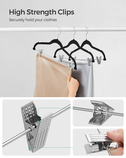 20-Pack Velvet Pants Hangers with Adjustable Clips - HWLEXTRA 