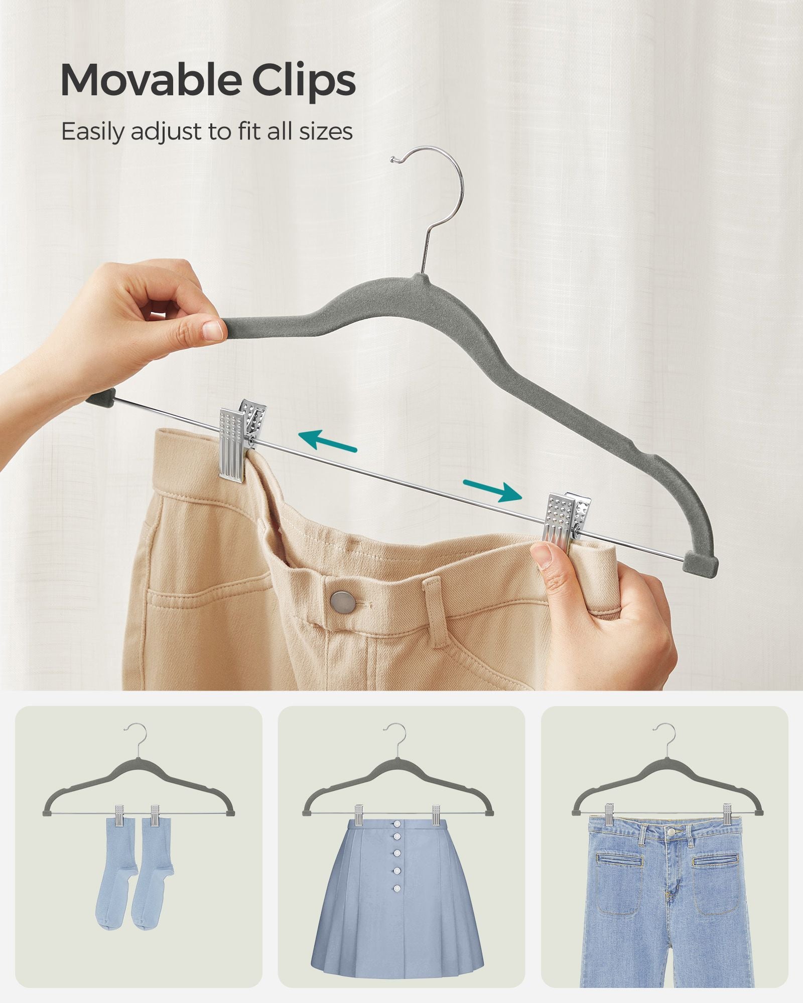 20-Pack Velvet Pants Hangers with Adjustable Clips - HWLEXTRA 